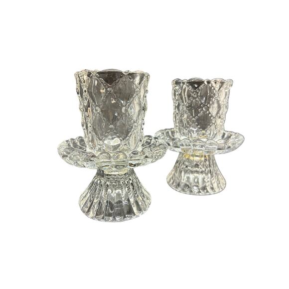 PartyLite Crystal Candle Holder Pair, Retired VTG Votive, Tealight or Tapers. - Picture 1 of 8